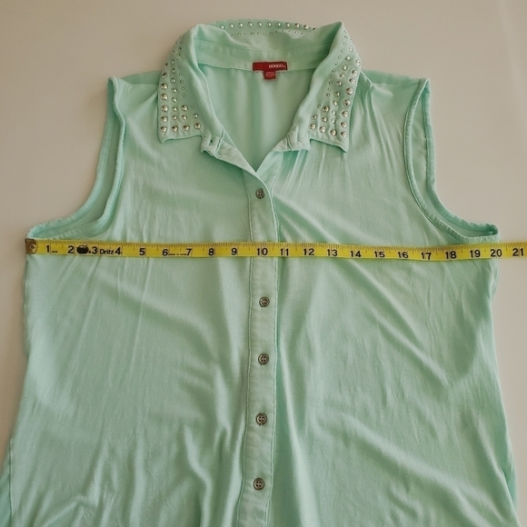 1054 * Bongo Studded Collar Sheer Button Down Mint Size 1X - Picture 7 of 9